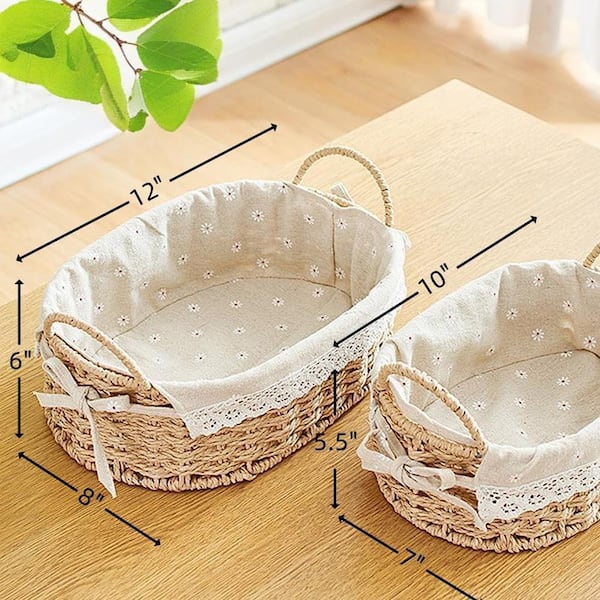 Beige Decorative Woven Baskets，Set of 2，12