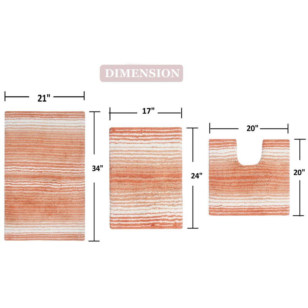 Coral Cotton 3-Piece Bathroom Rug Set with Contour