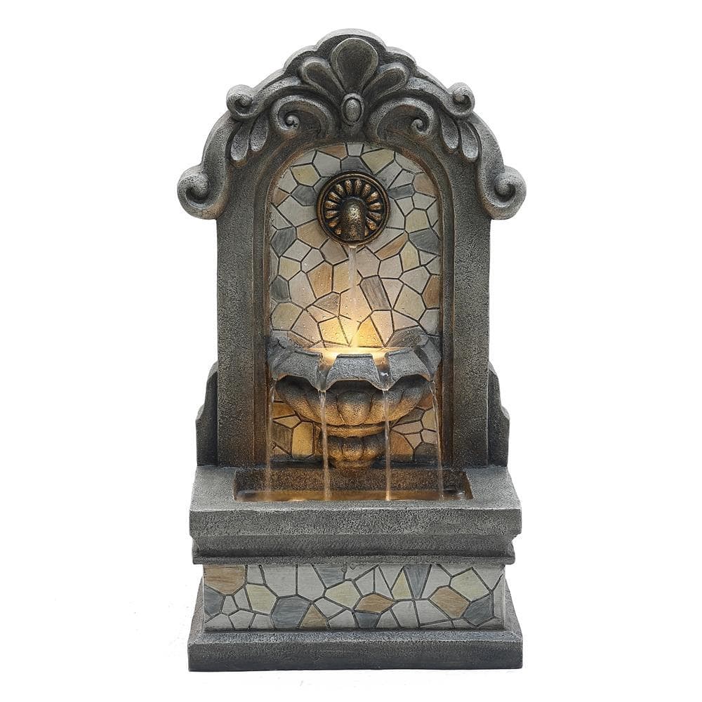 LuxenHome 27 in. H Gray Resin Mosaic Wall Freestanding Outdoor ...