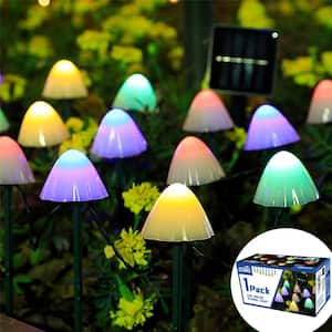 20 LED 20 ft. Outdoor Solar Integrated LED Bulb String Light with Multi-Color Mushroom Shape Waterproof Garden Decor