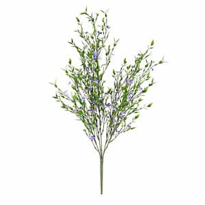 22 in. Purple Artificial Bush with Mini Mixed Flowers and Greenery Floral Arrangement