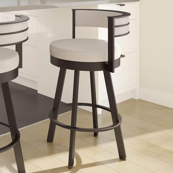 Amisco Browser 26 in. Cream Faux Leather / Dark Brown Metal Swivel Counter Stool