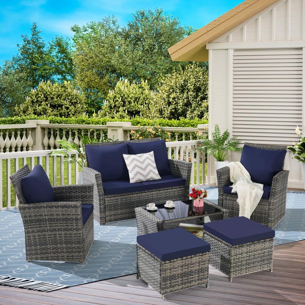 coffee Gray 6-Piece Wicker Patio Outdoor Sectional Set