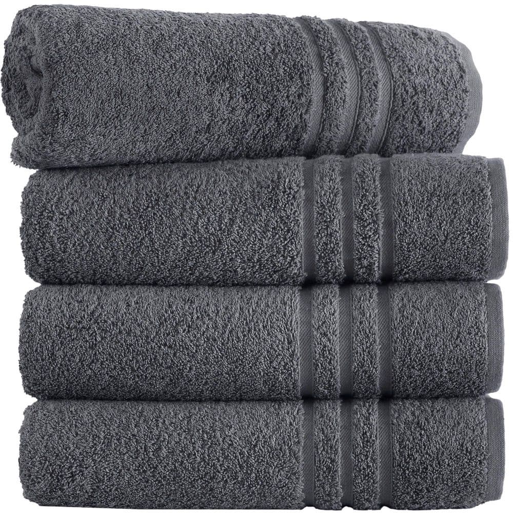 100% Cotton 4 Pack Premium Gray Bath Towels-Quick-Dry, High Absorbent, for 