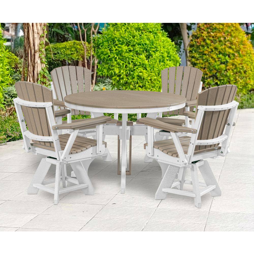 Weatherwood Brown and White Recycled Poly Resin Swivel Dining Chair