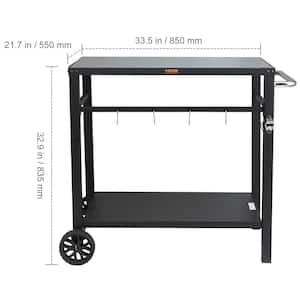 Outdoor Grill Dining Cart with Double-Shelf, BBQ Movable Food Prep Table, Multi-Functional Iron Table Top, Grill Cart