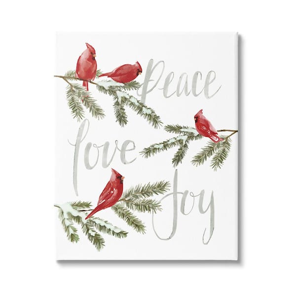 Stupell Industries Peace Love Joy Cardinals by Dogwood Portfolio 1-Piece Unframed Graphic Print Animal Poster Art Print 30 in. x 24 in.