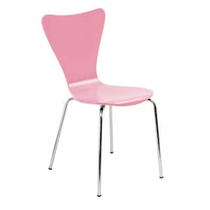 Bent Plywood Pink Stack Chair with Chrome Plated Metal Legs