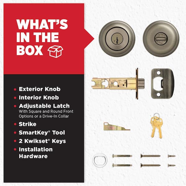 Kwikset Juno Antique Brass Entry Door Knob Featuring SmartKey