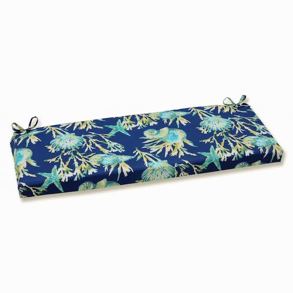 Pillow Perfect Tropical Rectangular Outdoor Bench Cushion in Blue
