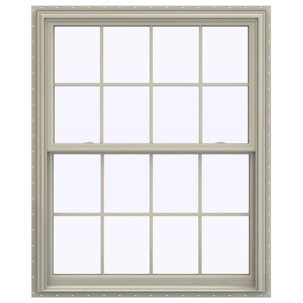 JELD-WEN 43.5 in. x 47.5 in. V-2500 Series Desert Sand Vinyl Double Hung Window with Colonial Grids/Grilles