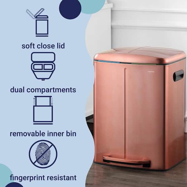happimess Marco Rectangular 10.5 Gal. Double Bucket Trash Can with  Soft-Close Lid, Rose Gold HPM1005D