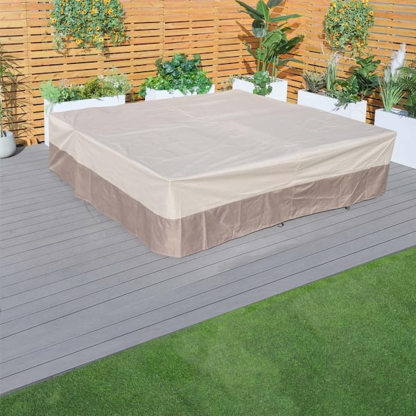 moda furnishings 106.3 in. x 106.3 in. x 27.6 in. Beige Brown Duplex Patio Conversation Set Cover