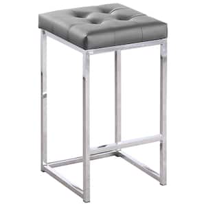 Jersey 26.5 in. H Gray Faux Leather Counter Height Stool in Silver (Set of 2)
