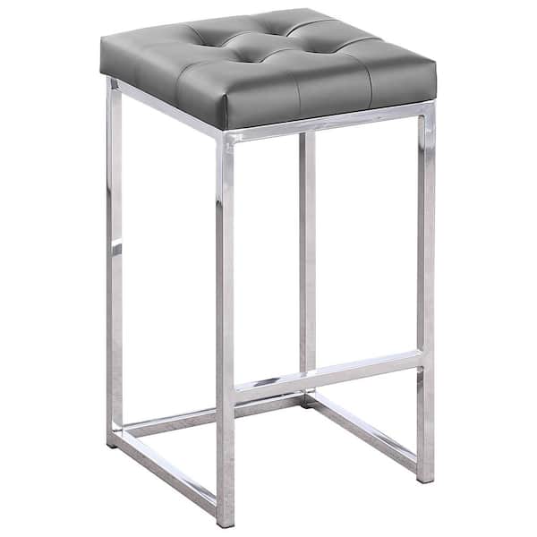 Best Master Furniture Jersey 26.5 in. H Gray Faux Leather Counter Height Stool in Silver (Set of 2)