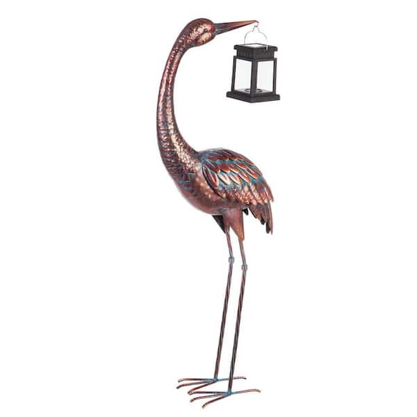 33.5 in. H Decorative Metal Crane with Solar Lantern Garden Statuary