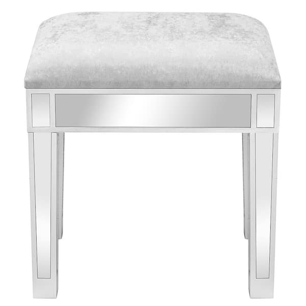 Karl home Modern Mirrored Vanity Stool Silver Gray (18 in. H x 17 in. W x 13 in. D)