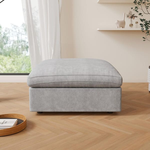 Modular 38 in. Armless Linen Upholstered Modern Square 1-Piece Sectional Sofa Ottoman in Gray