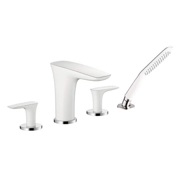 Hansgrohe PuraVida Lever 2-Handle Deck-Mount Roman Tub Faucet with Hand Shower in Chrome/White