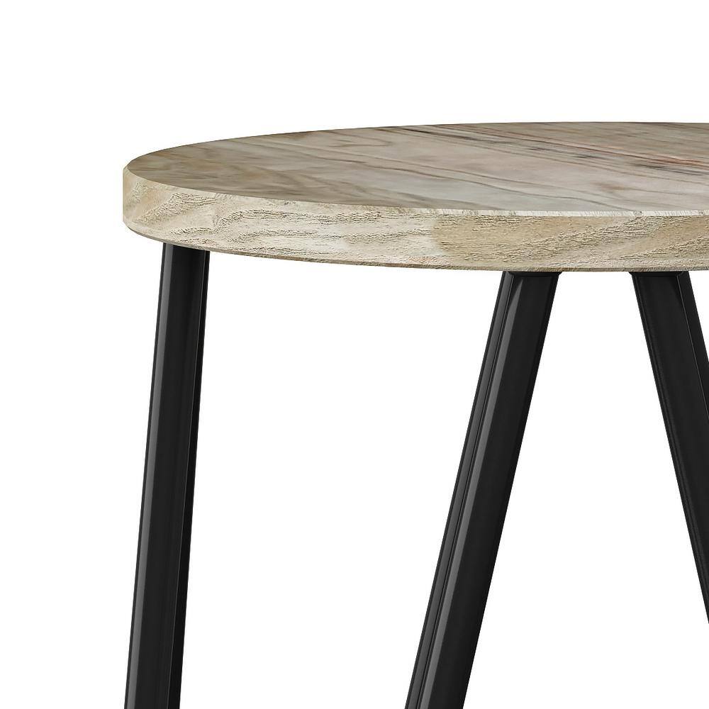 Simeon 26" Natural Wood and Black Metal Backless Counter Stools