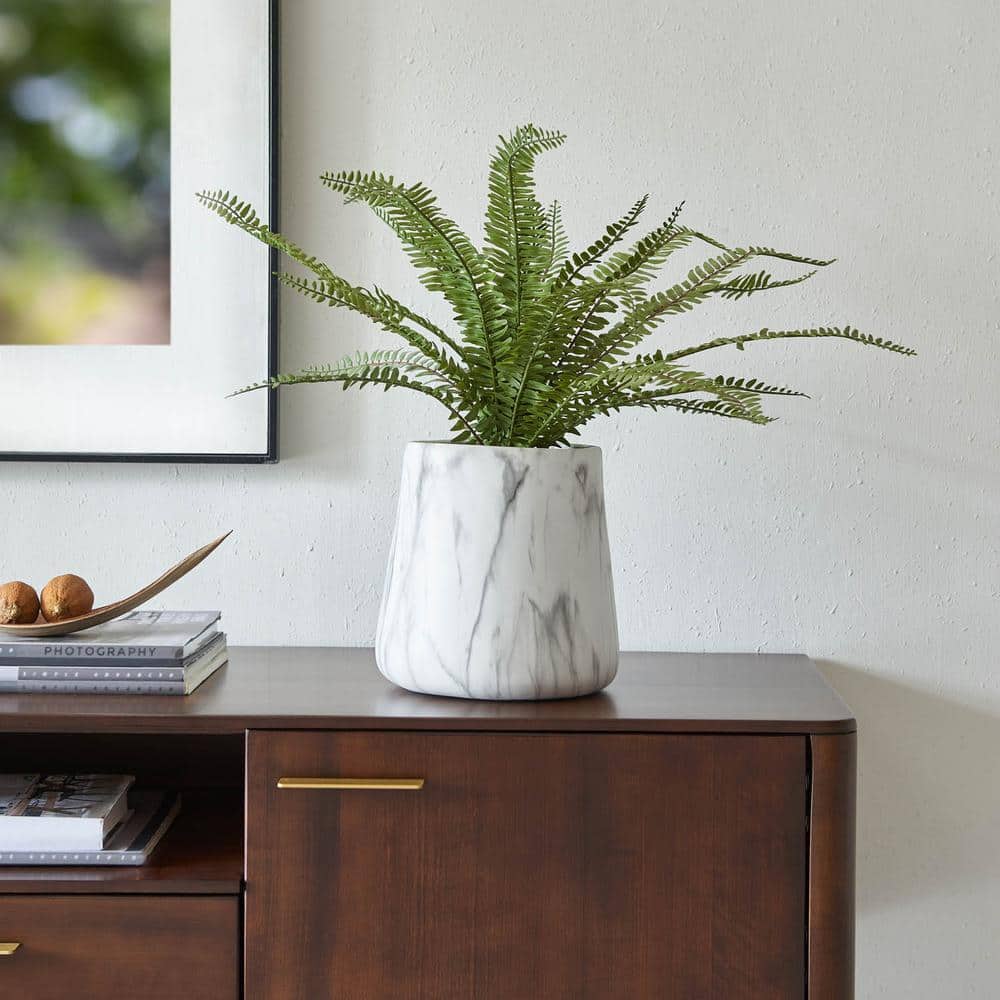Feathery Frond Artificial Boston Fern in Marbled Pot