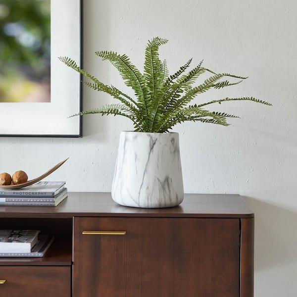 Unbranded Feathery Frond Artificial Boston Fern in Marbled Pot