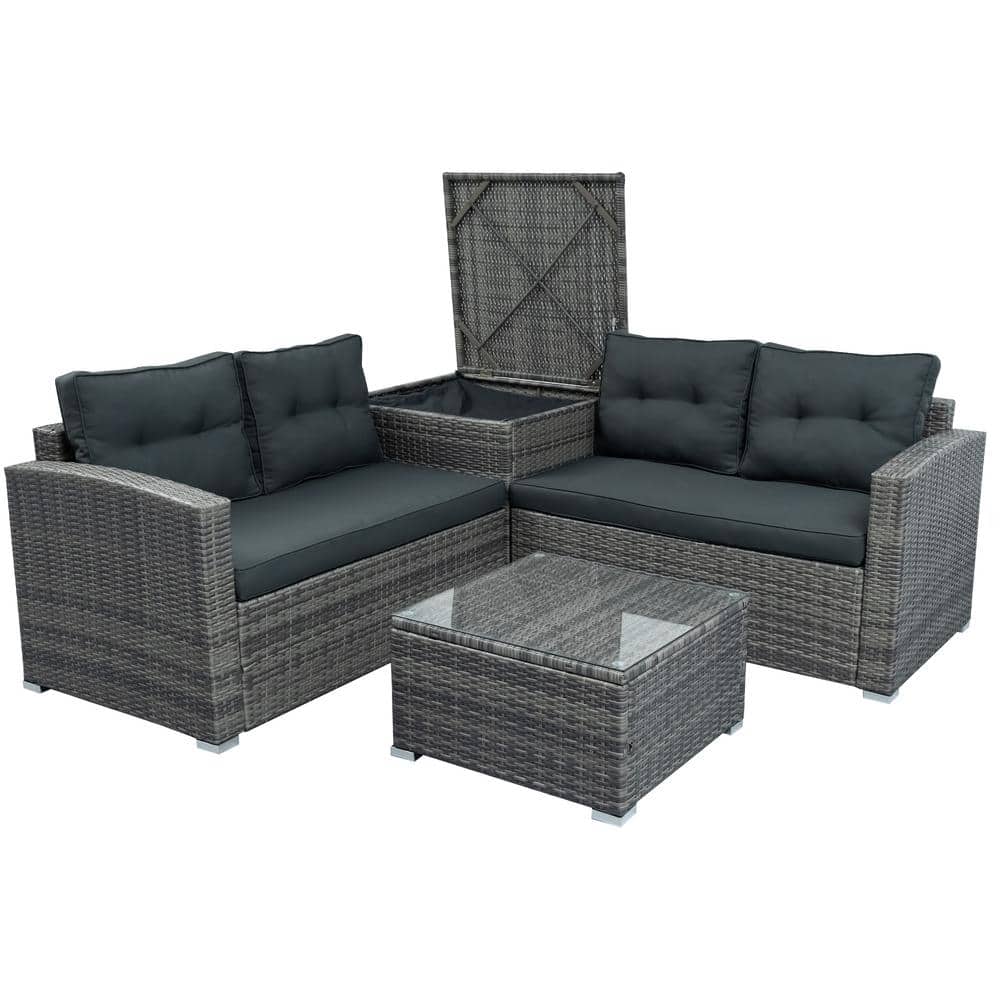 Mondawe Modern Natural Gray Wicker Outdoor Furniture Sofa Set with