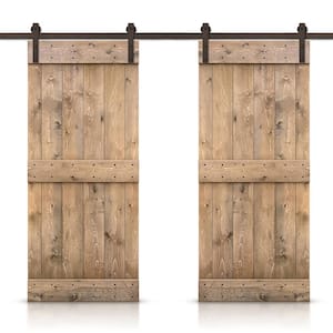 Mid-Bar 44 in. x 84 in. Light Brown Stained DIY Solid Pine Wood Interior Double Sliding Barn Door with Hardware Kit
