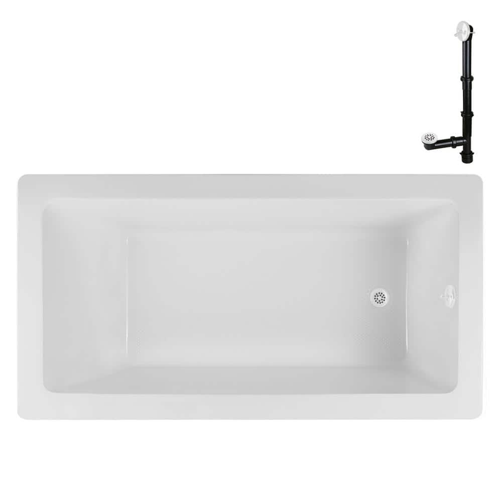 66" x 34" Glossy White Acrylic Soaking Drop-In Bathtub