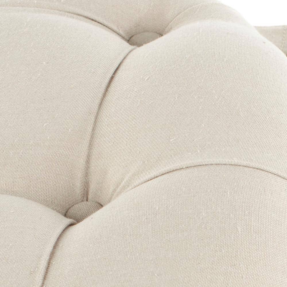 Luxurious Tufted Linen Round Storage Ottoman in Off-White