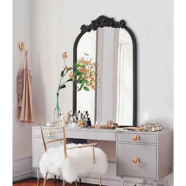 CLAVIE 19 in. W x 30 in. H Large Arched Traditional Mirror Metal Framed Antique Mirror Wall Bathroom Vanity Mirror in Black