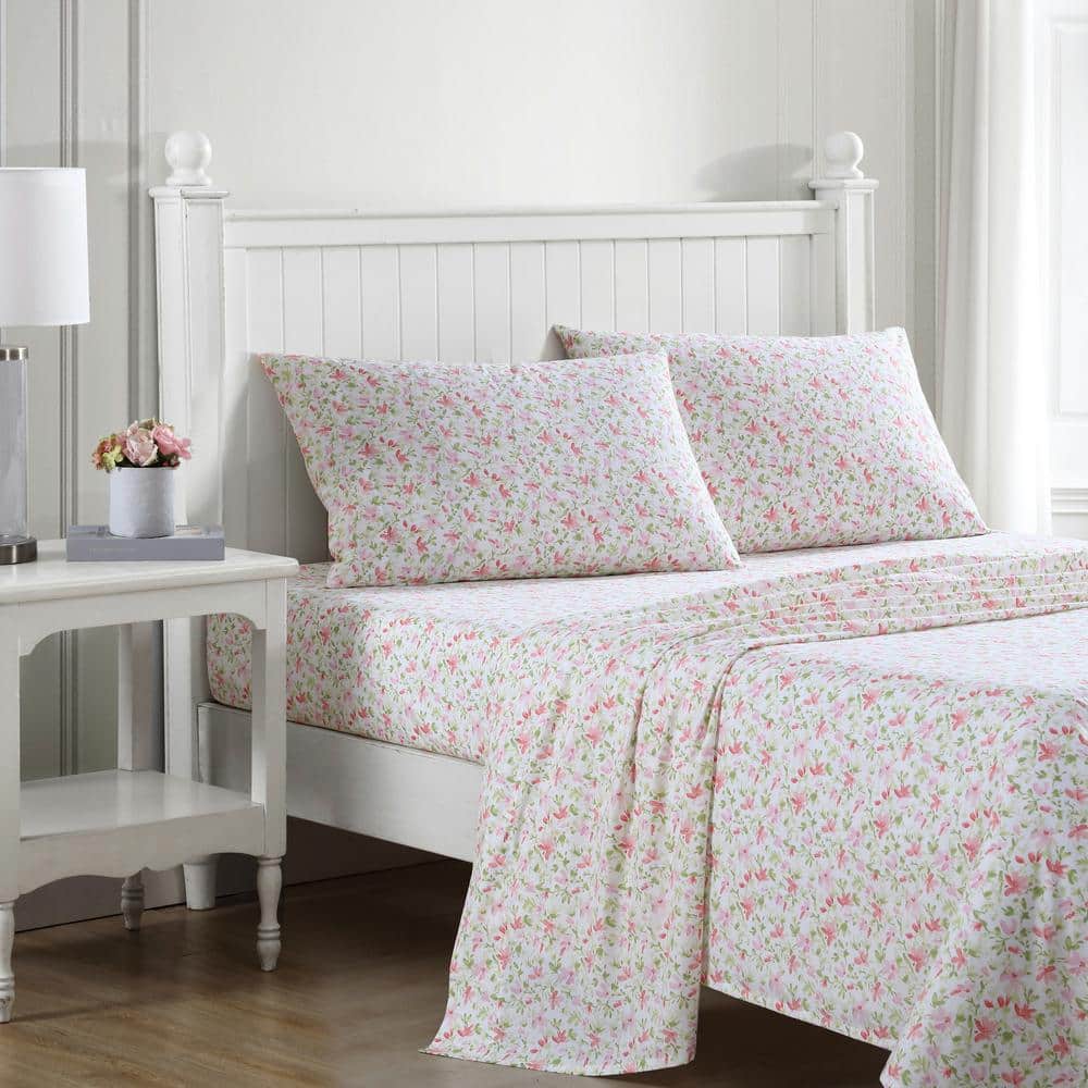 Norella Pink Floral Cotton Percale Full Sheet Set