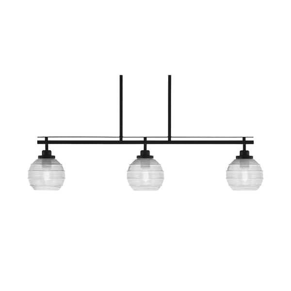 Unbranded Monroe 3-Light, Matte Black Billiard Light, Any room with 6 in. Clear Ribbed Glass Shades no bulbs included