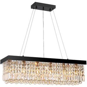 SILJOY 32 In. 6-Light Black Modern Chandelier Crystal Kitchen Island ...