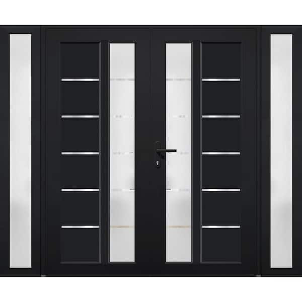 VDOMDOORS 12+72+ 12 in. x 80 in. Right-Hand/Inswing Frosted Glass Matte Black Steel Prehung Front Door with Hardware