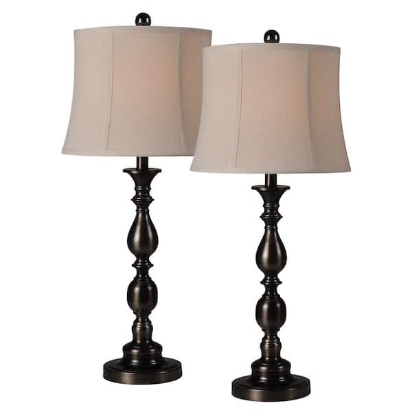 NOTRE DAME DESIGN Scala 29 in. Oil Rubbed Bronze Table Lamp with Beige Shade (Set of 2)