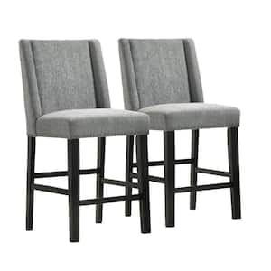 41.5 in. Charcoal High Back Wood Bar Chair with Upholstery Seat Set of 2