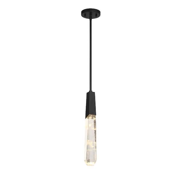 Drifting Droplets 6-Watt 1-Light Black Crystal Integrated LED Mini Pendant Light with Faux Rock Crystal Shade