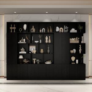 86.6 in. Tall Black Wood 40-Shelf Standard Bookcase Bookshelf With Door Cabinets, Open Shelves