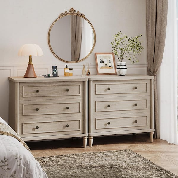Bestier Sunlit Oak 30 in. W Traditional 3-Drawer Nightstand with