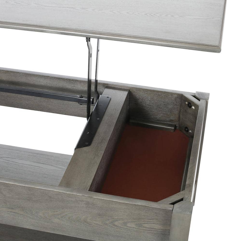 Gray Rectangular Wood Lift-Top Coffee Table with Storage