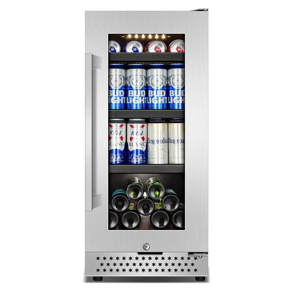 Hooure 15in.Single Zone 127-Cans Beverage Cooler in Stainless Steel