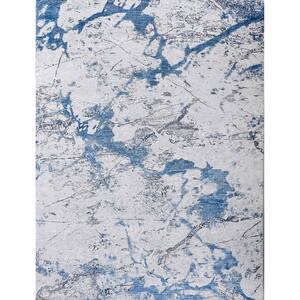 Multi-Colored 5 ft. x 6.6 ft. Abstract Design Silver Blue Machine Washable Super Soft Area Rug