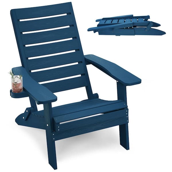 All-Weather HIPS Navy Blue Folding Plastic Patio Adirondack Chair for Outdoor
