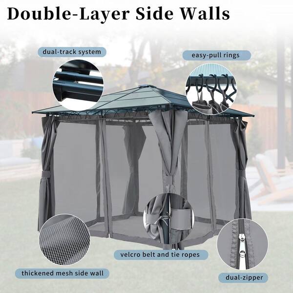 Tenleaf 10 ft. x 10 ft. Gray Hardtop Outdoor Gazebo with