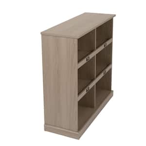 35.75 in. Tall Brown Wood 6-Shelf standard Bookcase with Label Slots, Storage