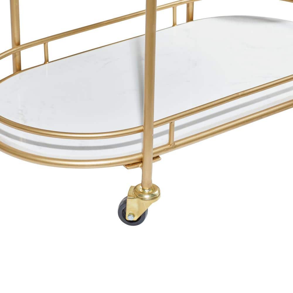 Elegant Gold Oval 3-Tier Marble and Glass Bar Cart with Wheels