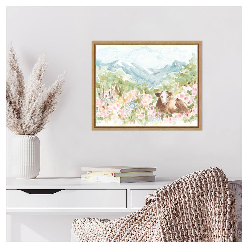 Cow Meadow V Brown Maple Framed Canvas Wall Art