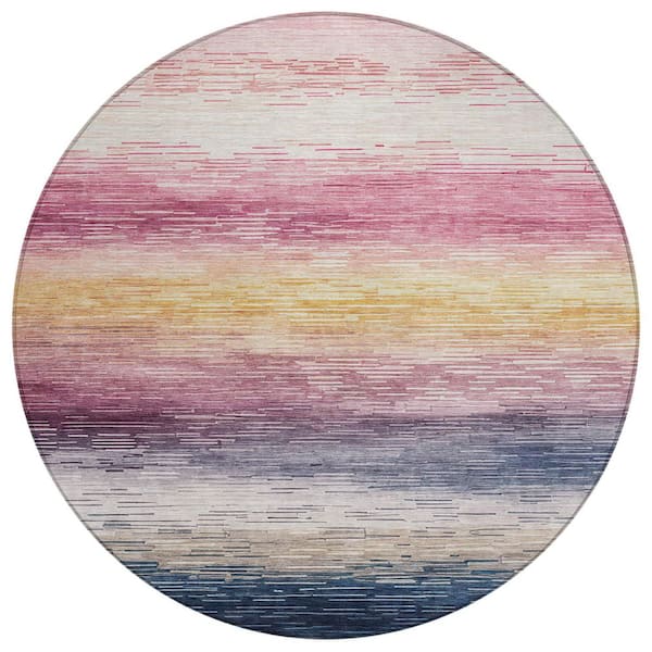 Chantille Machine Washable Indoor/Outdoor Abstract ACN2938 Blush 8 ft. x 8 ft. Round Rug