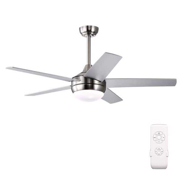 52 in. Integrated LED Indoor Brushed Nickel 5-Blade Ceiling Fan with Light Kit and Wall Control